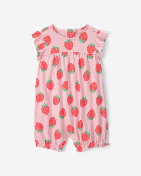 baby girl strawberry romper - pink
