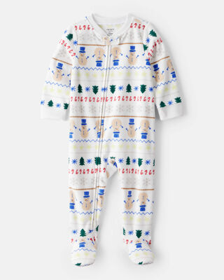 Baby Plaid Print Fleece Long-Sleeve Loose Fit 1-Piece Pajamas