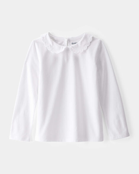 Toddler Scalloped Collar Long-Sleeve Shirt - White