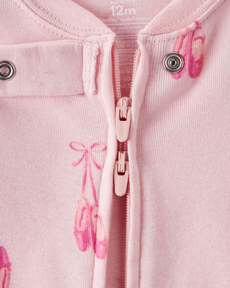 Product image 2 of Toddler Girl Ballet 100% Cotton 2-Way Zip 1-Piece Pajamas