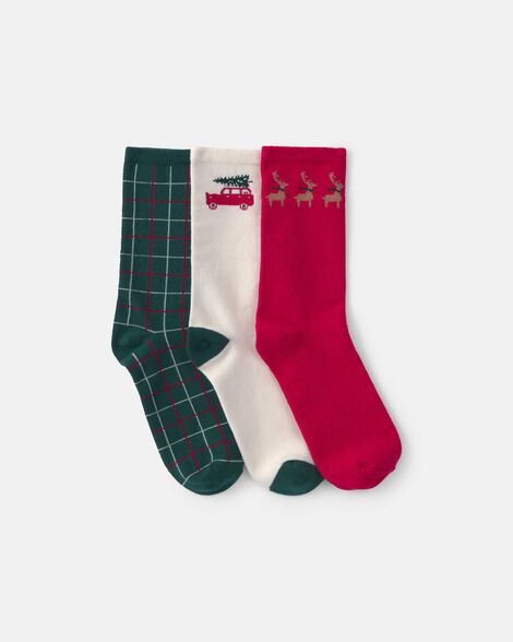 boys 3-pack christmas crew socks - red/green/cream