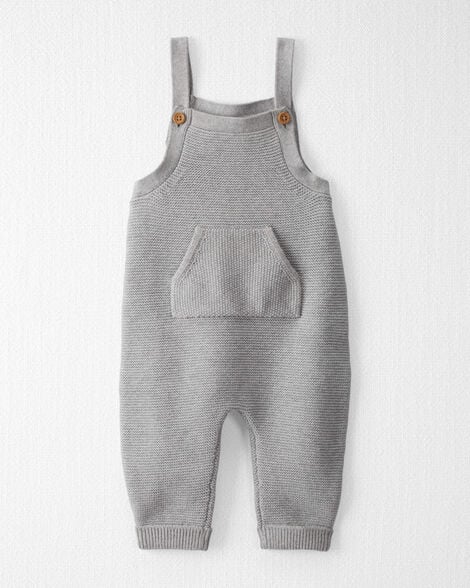 Baby Organic Cotton Sweater Knit Overalls in Heather Grey