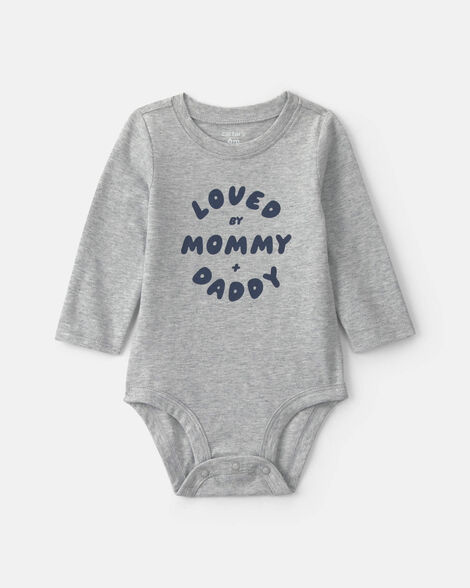 baby boy 'loved by mommy & daddy' long-sleeve graphic bodysuit - grey