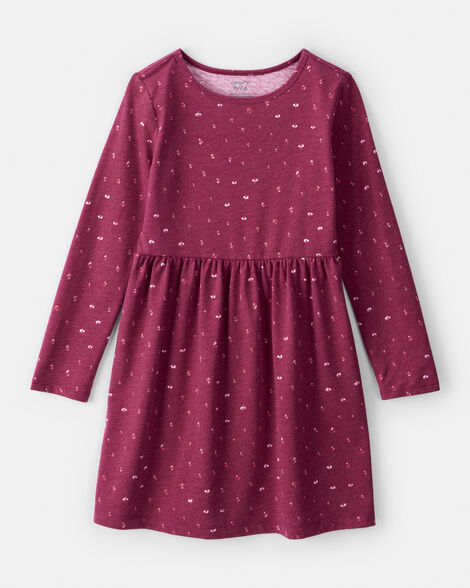 girls floral long-sleeve dress - maroon