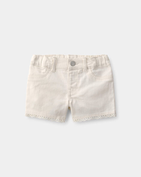 Baby Girl Eyelet Trim Twill Shorts - Cream