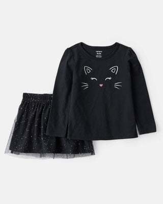Product image 1 of Toddler 2-Piece Halloween Cat Tee & Tulle Skirt Set - Black