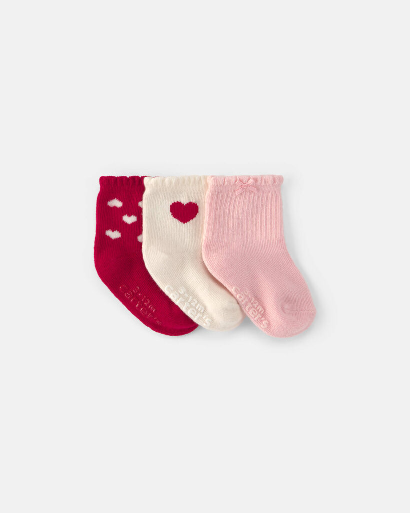 Carter's baby girl 3-pack heart valentine's day baby booties 0-3M Red/Cream/Pink