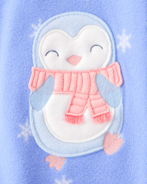 Product image 4 of Baby Girl Penguin Print Fleece Long-Sleeve Loose Fit 1-Piece Pajamas - Blue