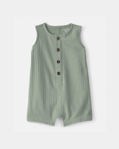 baby boy solid sleeveless romper - green