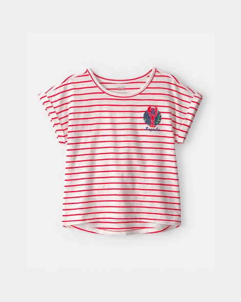 girls lobster striped top - red/ivory