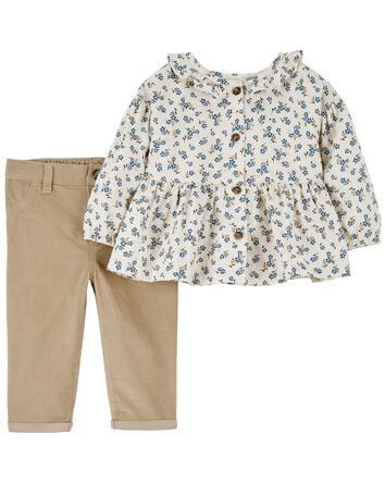 Baby 2-Piece Floral Babydoll Shirt & Pant Set