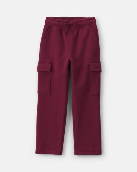 boys fleece cargo pants - burgundy