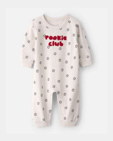 baby 'rookie club' french terry jumpsuit - ivory