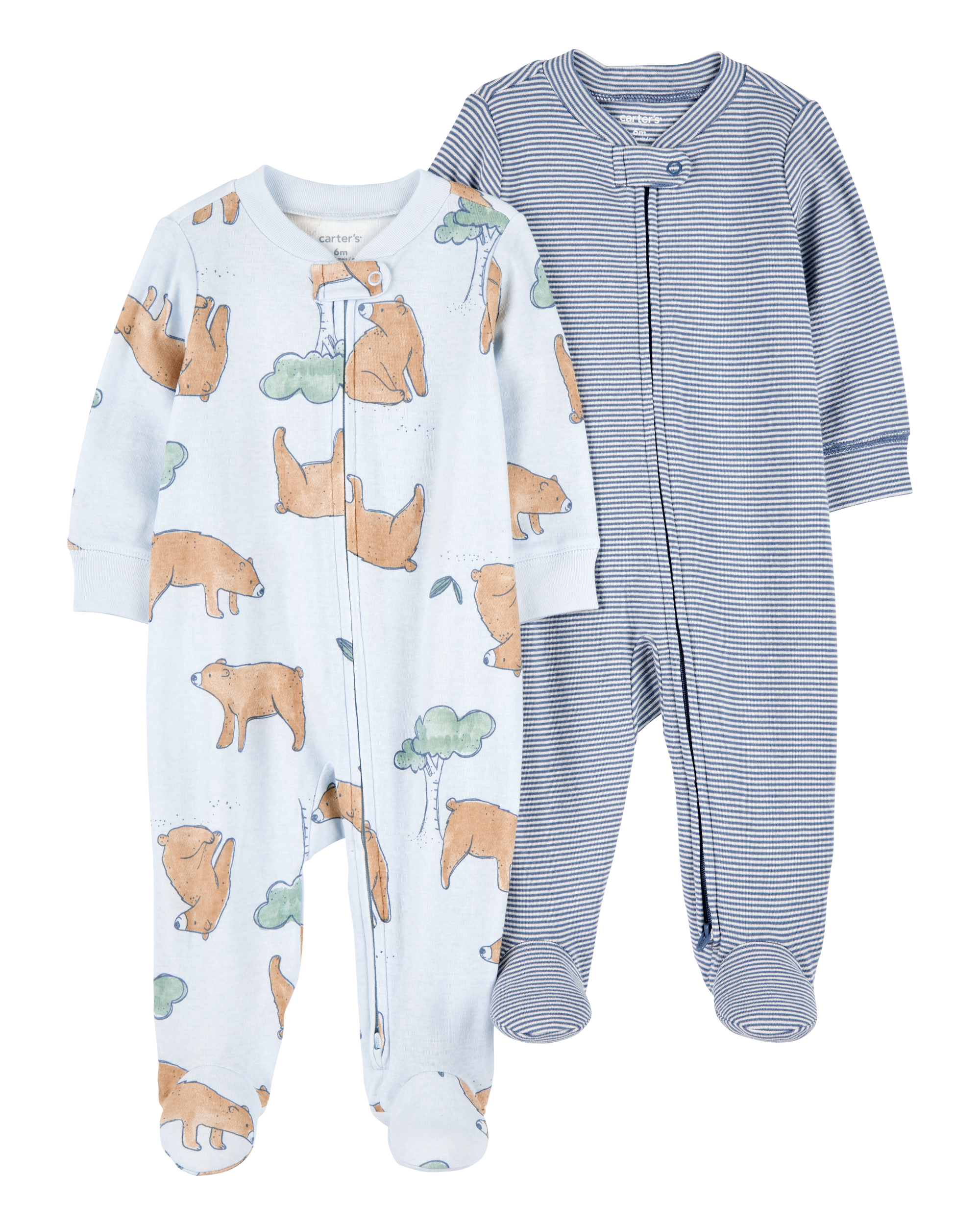 Baby Boy 2-Pack 2-Way Zip Cotton Sleep & Play Pajamas - Blue