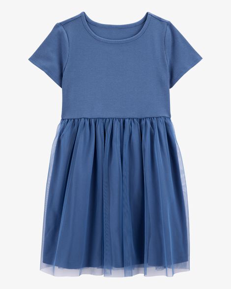  Product image 1 of Kid Solid Short-Sleeve Dress - Navy