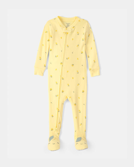 toddler lemon 100% cotton snug fit 1-piece pajama set - yellow