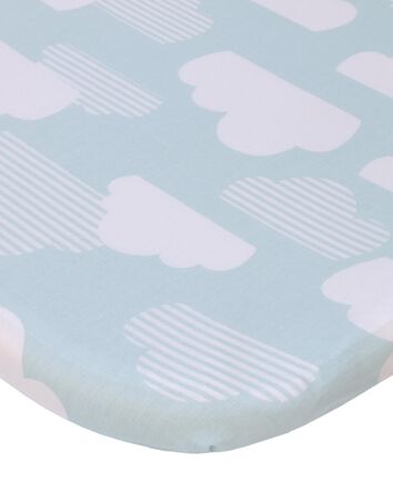 Skip Hop Cozy-Up 2-in-1 Bedside Sleeper Blue & White Clouds 100% Cotton Fitted Bassinet Sheet