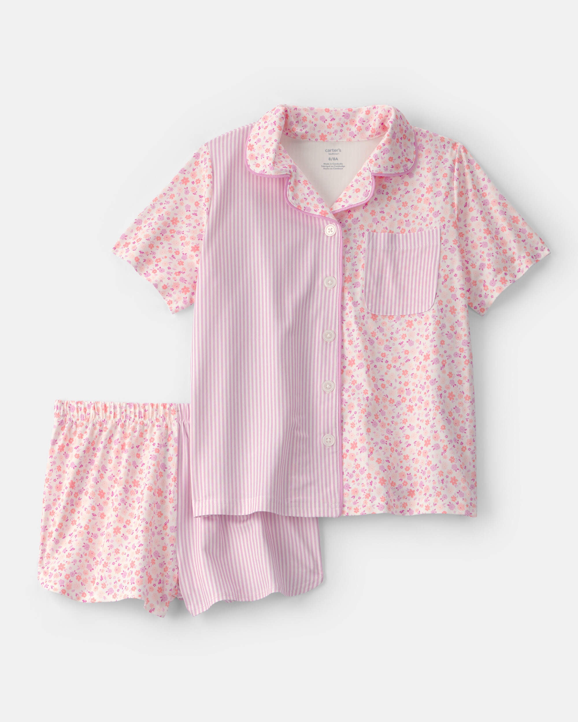Carters girls floral stripe short-sleeve loose fit 2-piece pajama set 10 Pink 21$