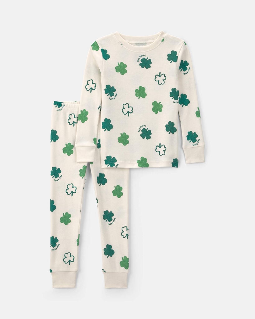 Carter's toddler st patrick's day cotton snug fit 2-piece pajama set 2T Green/Cream