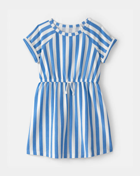 girls striped french terry dress - blue/ivory