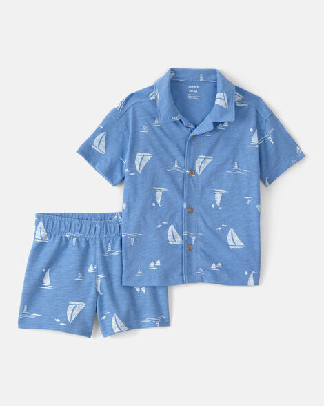 toddler boy 2-piece sailboat top & short set - blue