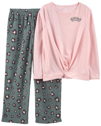 Kid 2-Piece Leopard Loose Fit Poly & Fleece PJs, 