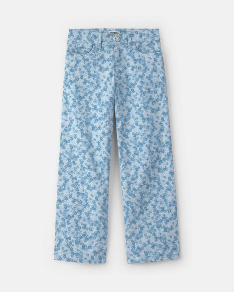 Girls Floral Twill Relaxed Pants - Blue