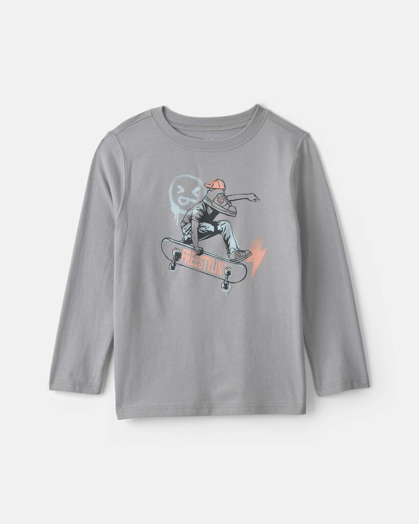 Carter's boys skateboarder long-sleeve graphic tee L Grey
