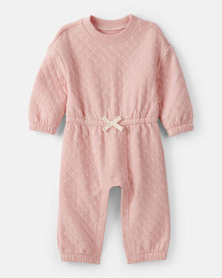 Baby Girl Cotton Long-Sleeve Jumpsuit - White