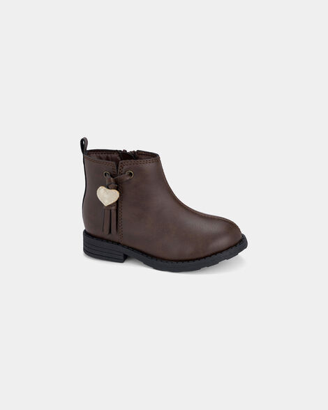 toddler girl heart charm boots - brown