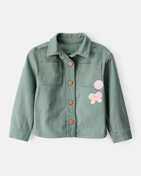 toddler girl patchwork cotton long-sleeve utility fashion jacket - green