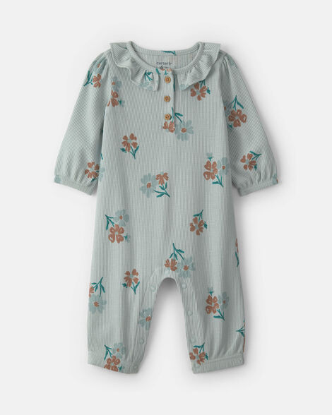 baby girl floral thermal long-sleeve jumpsuit - green