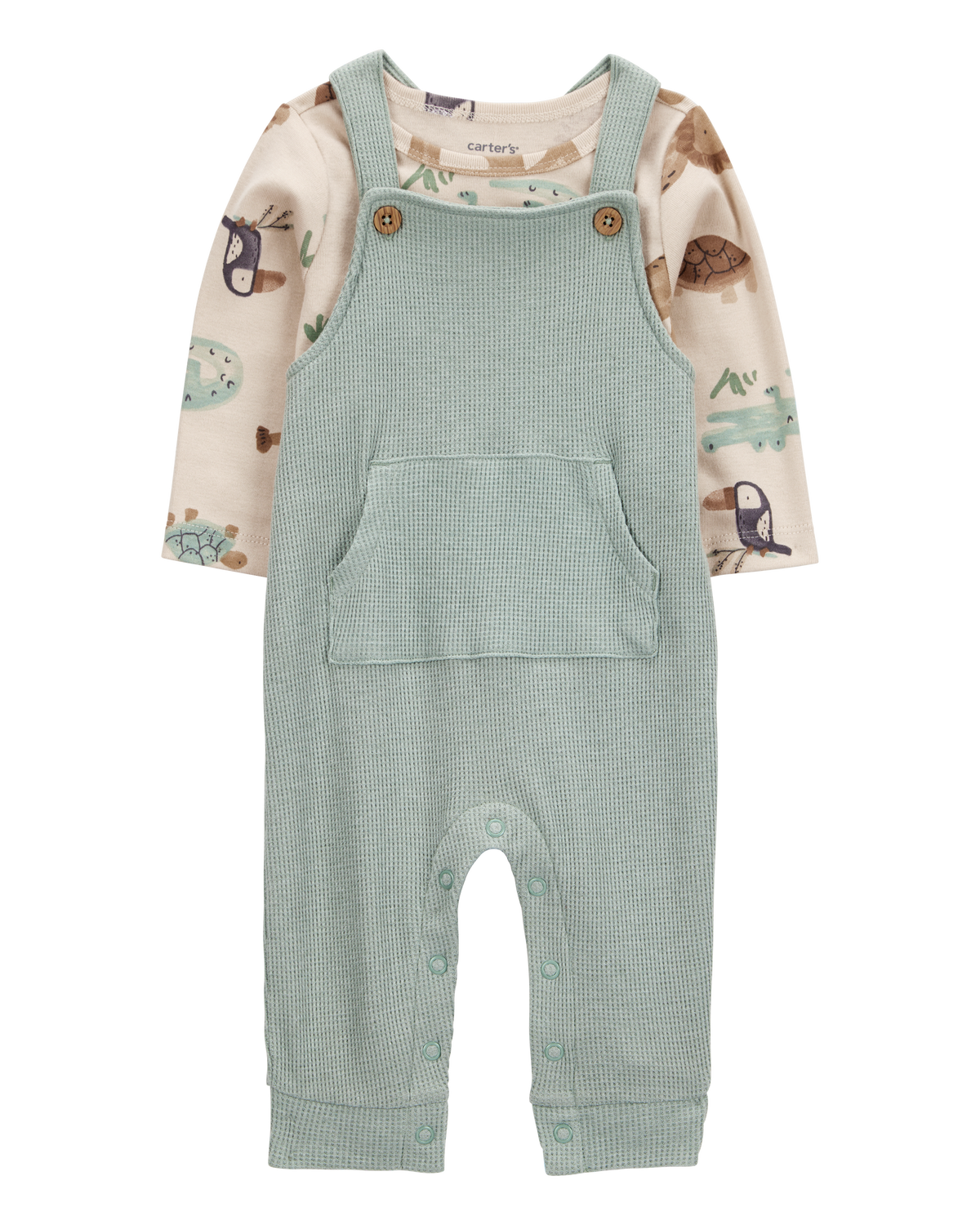 Baby 2-Piece Long-Sleeve Tee & Waffle Knit Coverall Set