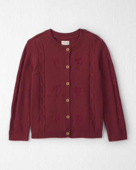Girls Organic Cotton Sweater Knit Embroidered Cardigan
