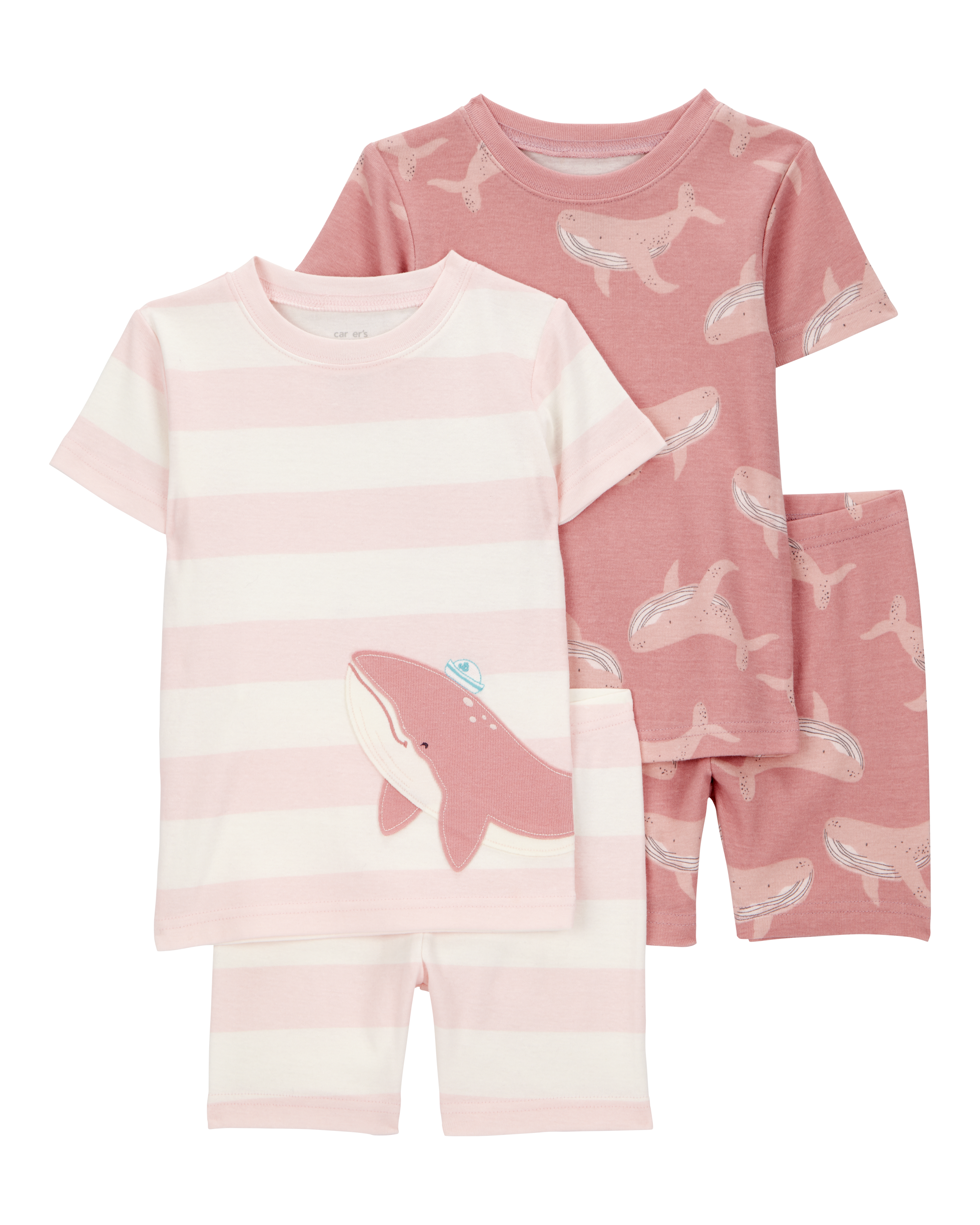 Toddler Whale Striped Snug Fit Cotton 4-Piece Pajamas