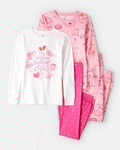 girls desserts 100% cotton snug fit 4-piece pajamas - pink/white
