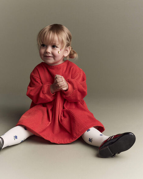 Toddler Girl Long-Sleeve Corduroy Dress - Orange