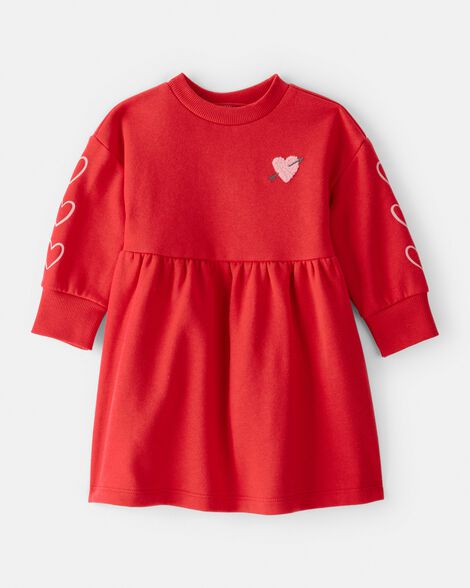 baby girl daydream fleece heart long-sleeve dress - red