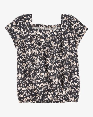 Product image 1 of Toddler Square Neck Linen Look-alike Floral Top - Black