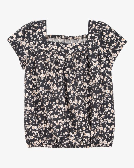  Product image 1 of Toddler Square Neck Linen Look-alike Floral Top - Black