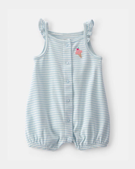 baby girl striped ice cream romper - blue/white