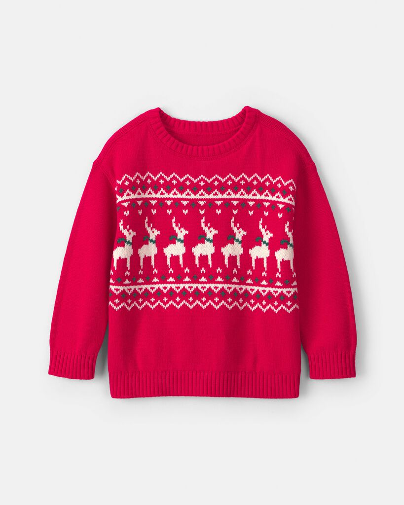 Carter's Toddler Boys' 2T-5T Fair-Isle Long-Sleeve Crewneck Cotton Sweater - Red