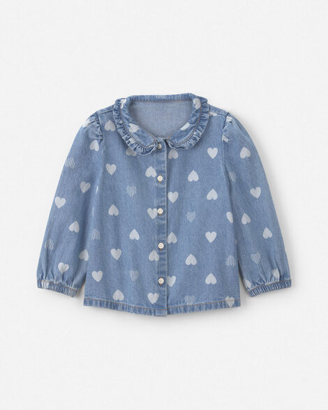 Toddler Girl Heart Valentine's Day Long-Sleeve Top - Chambray