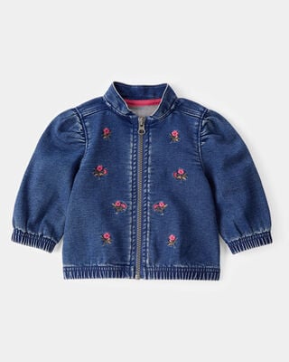 Product image 1 of Baby Floral Denim Embroidery Zip-Up Jacket - Utility Blue Wash