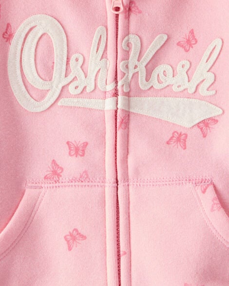 Product image 3 of Baby Butterfly Print OshKosh Fleece Logo Zip Jacket - Pink