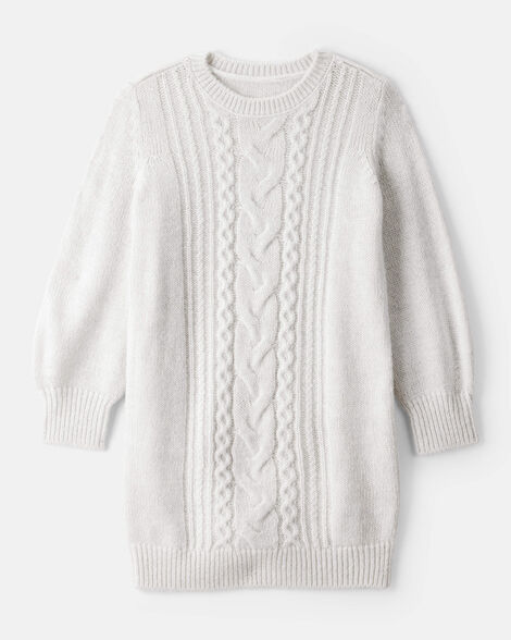 girls cable knit long-sleeve dress - ivory