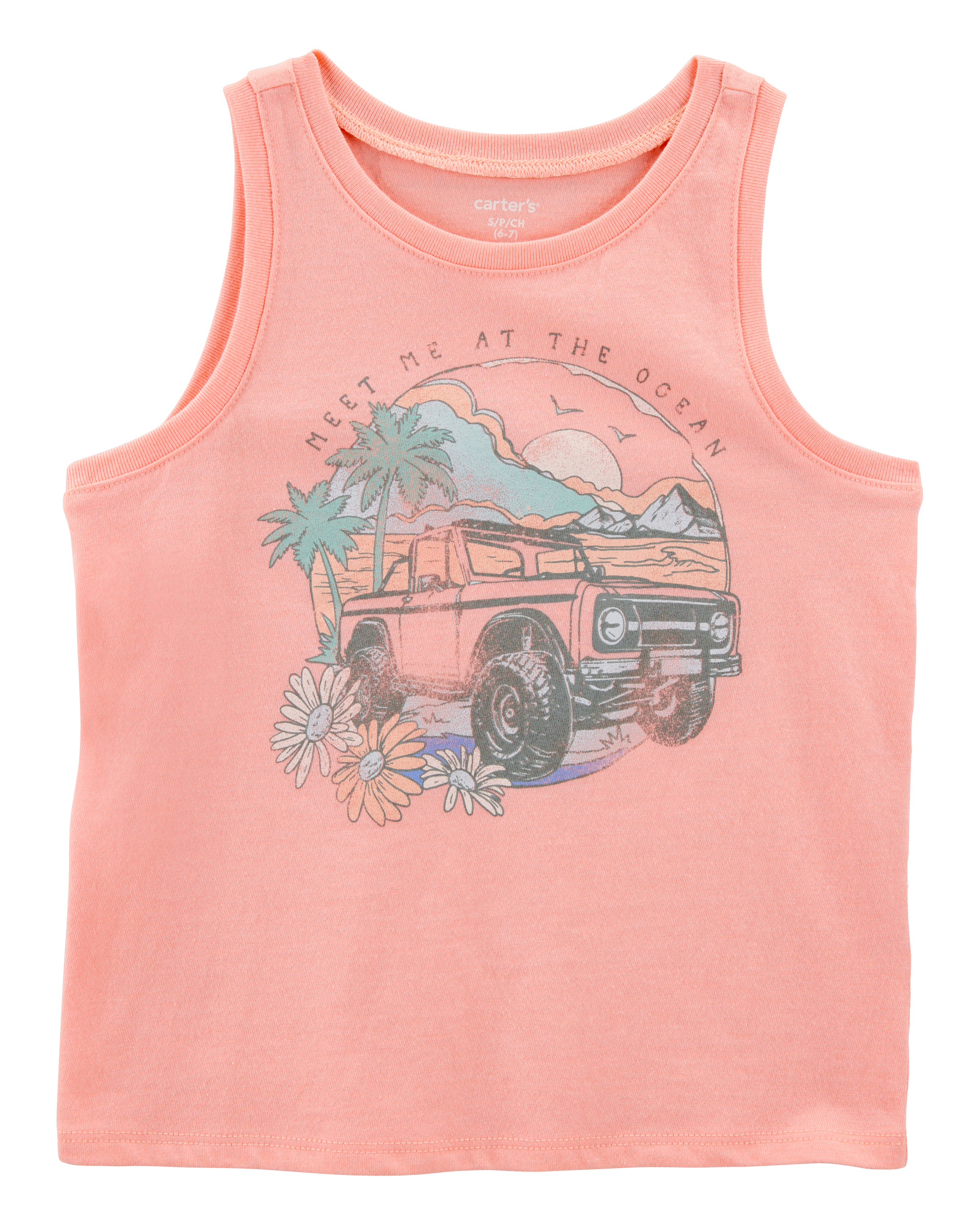 Girls Vintage Beach Muscle Tank - Coral