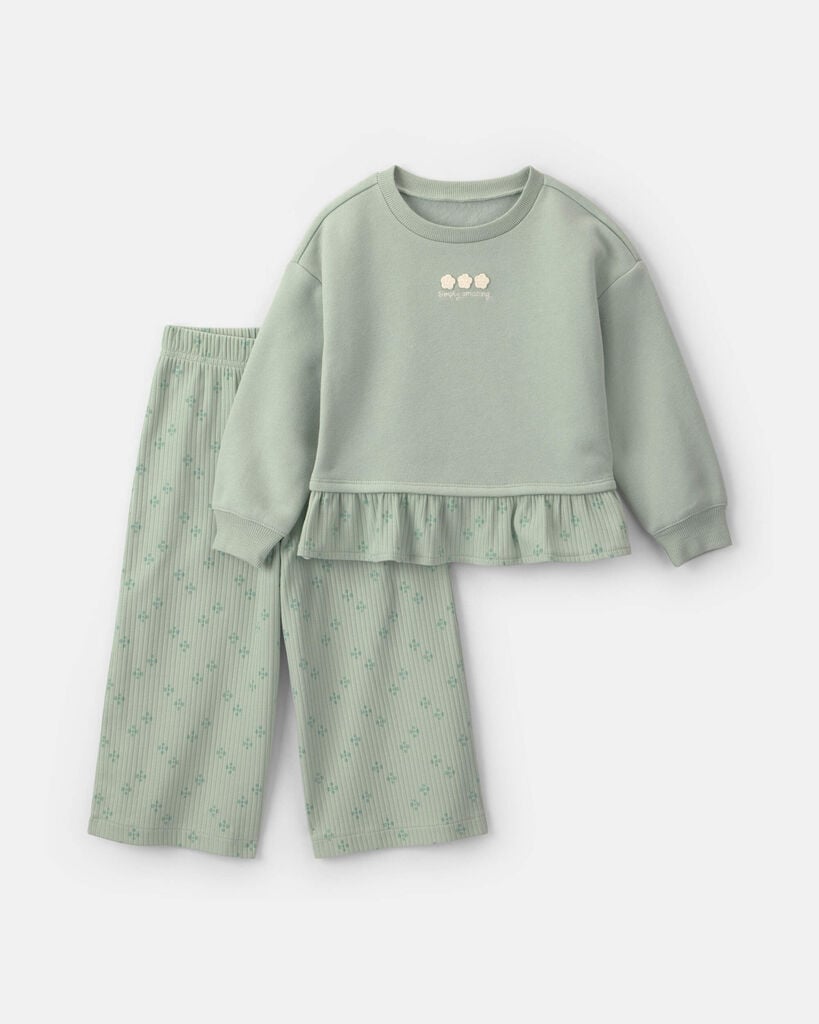 Carter's Toddler Girls' 2T-5T Floral Fleece Long-Sleeve Top and Pants, 2-Piece Set - Green