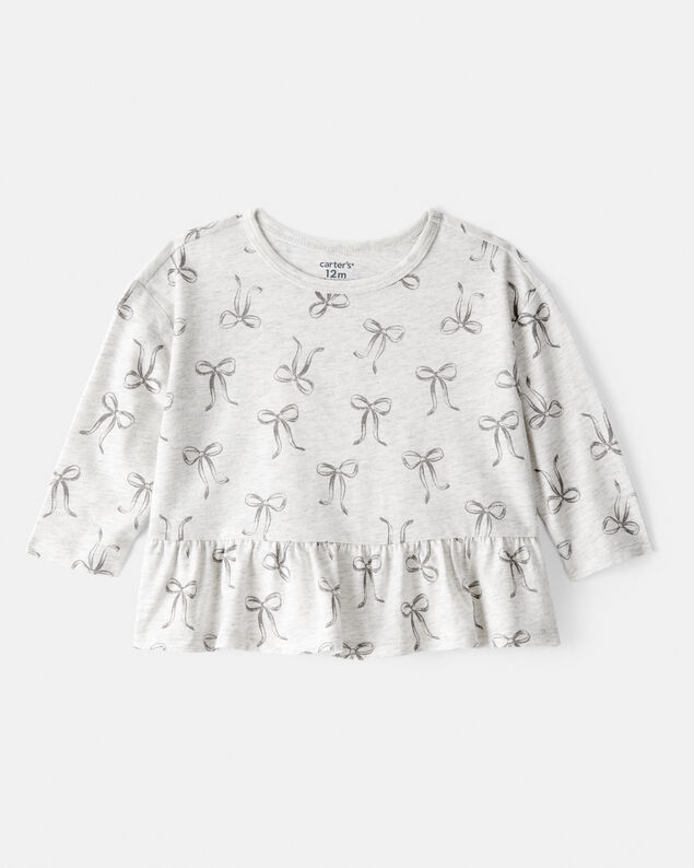 Product image 1 of Baby Girl Bow Print Long-Sleeve Peplum Top