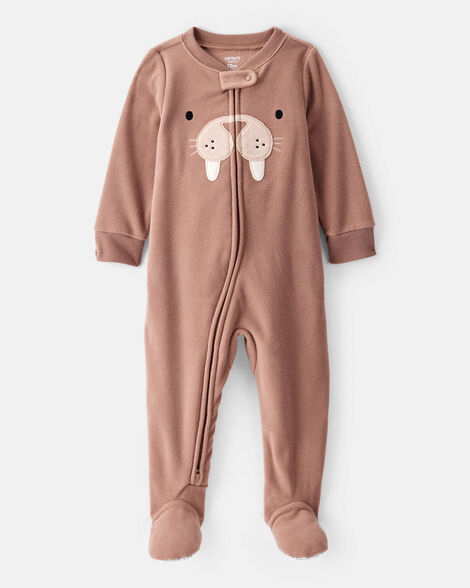 toddler boy walrus loose fit long-sleeve 1-piece pajamas - brown